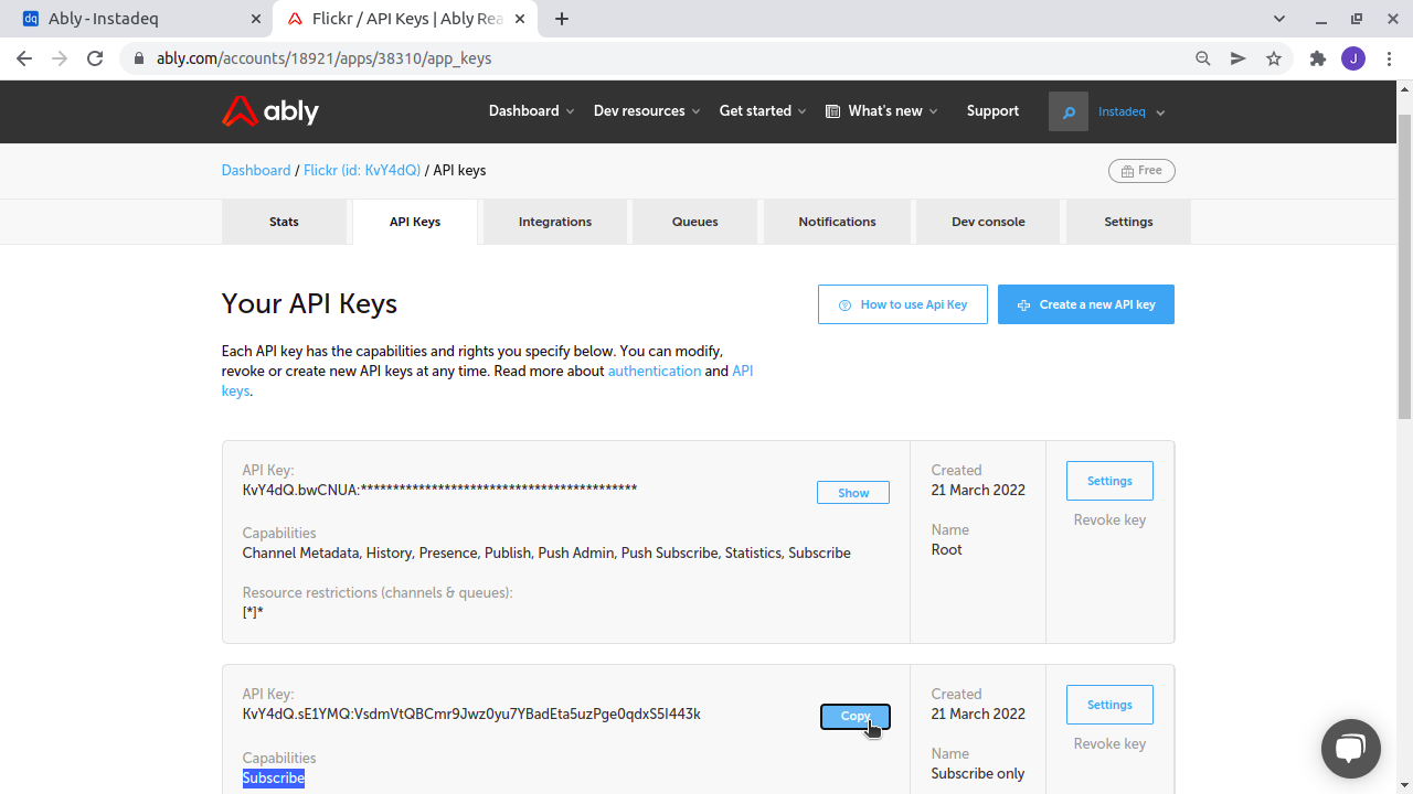 Copy key existing project