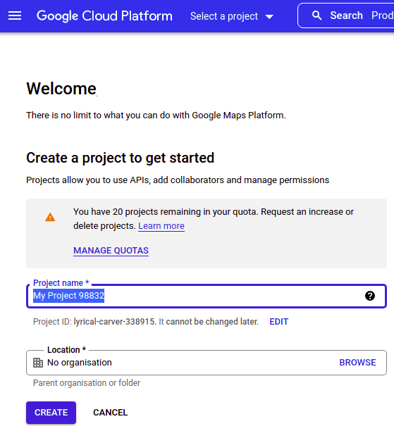 Create new project