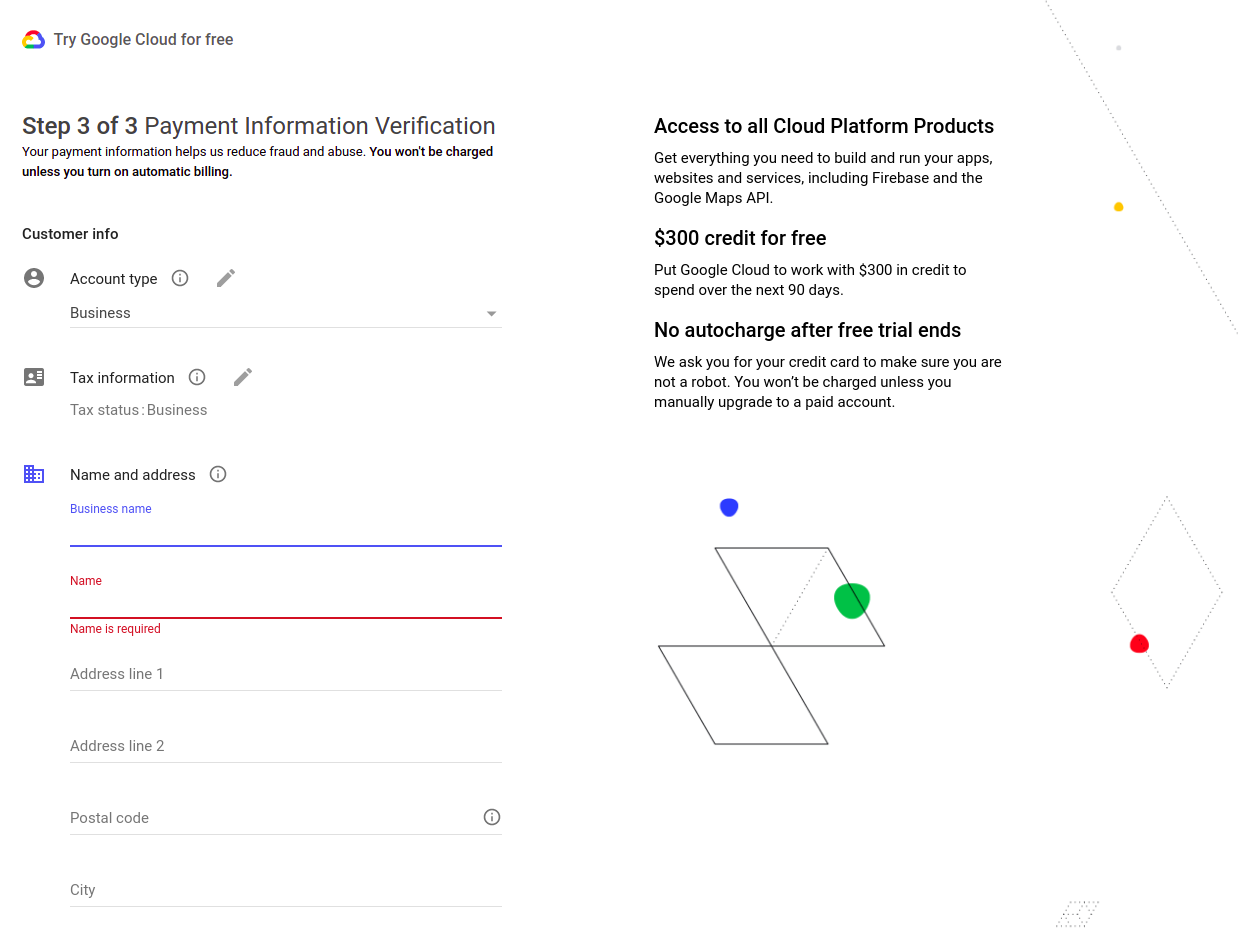 Create billing account step 3