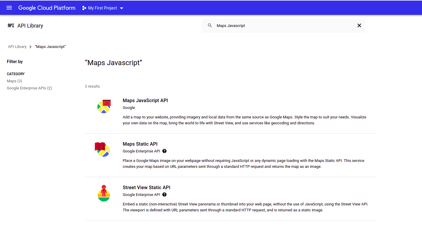 Enable library maps javascript