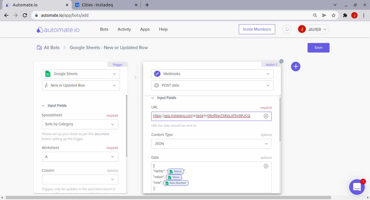 Configure gsheet to idq