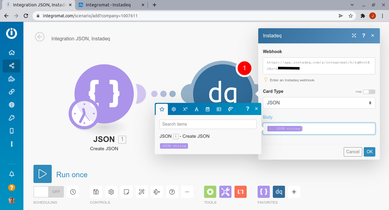Configure instadeq action