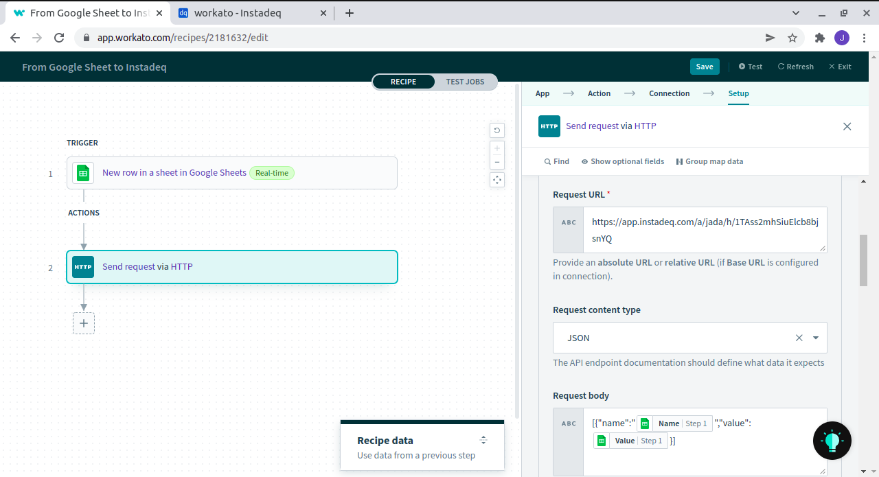Configure http action