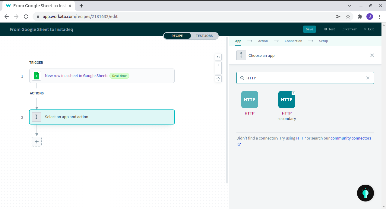 Select http as action