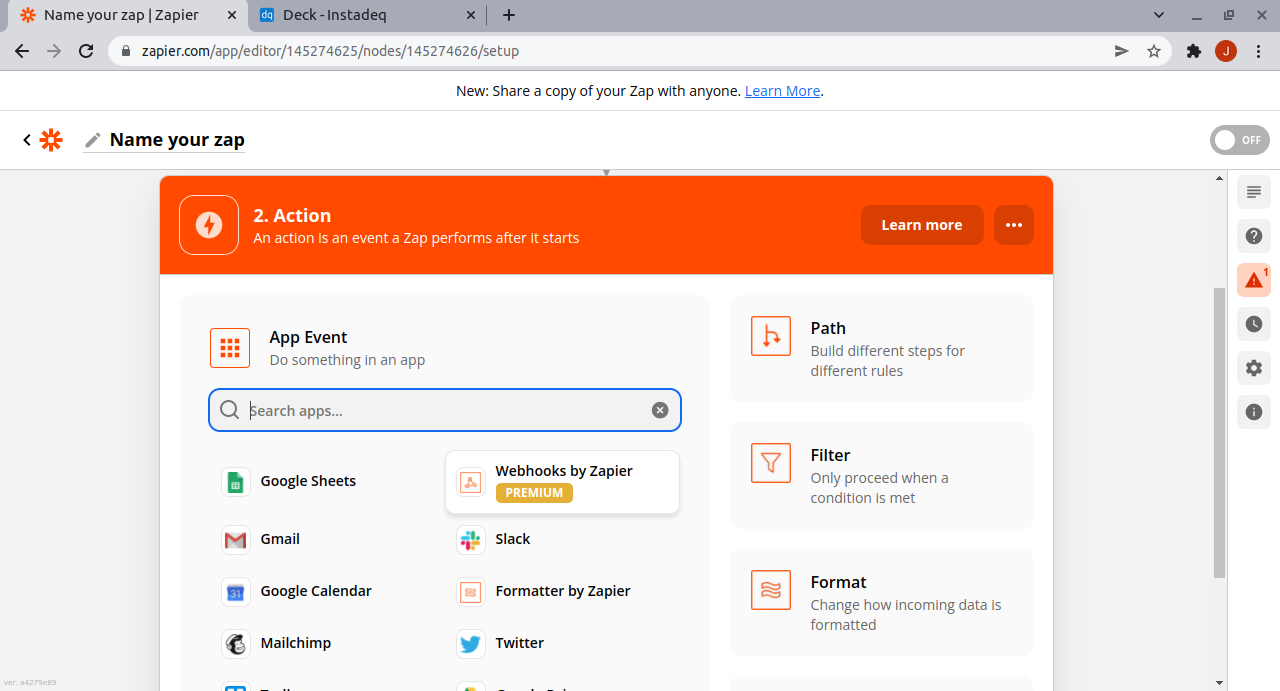 Select action webhook